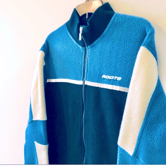 Vintage ROOTS Athletics Fleece Jacket Reflective Strip Accent Blue/White Size M - Picture 2 of 8